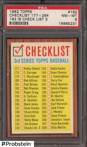 1962 Topps #192 Checklist 177-264 192 is Check List 3 PSA 8 NM-MT - Picture 1 of 2