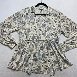 Torrid Fortune Paisley Dew Striped Satin Blouse Women's 0X White Long Sleeve NWO - Picture 1 of 6