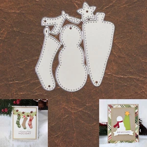 Stitched Christmas Trio Cutting Dies – Snowman Tree Stocking Primitive - Picture 1 of 3