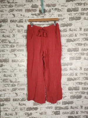 Pantalones de lino de pierna ancha talla mediana rojos Gauzy Beach Boho informales Lagenlook Foto 1 de 4