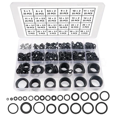 Kit 385 o-ring gomma NBR nero 24 misure guarnizioni tenuta auto clima idraulica - Immagine 1 di 4