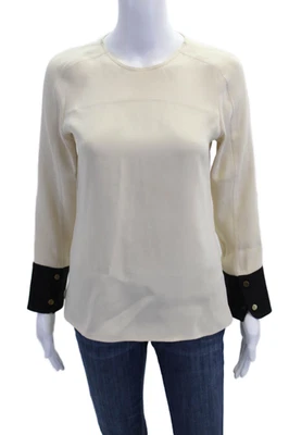 Blusa Derek Lam Mujer Manga Larga Cuello Redondo Seda Crema Negra Talla 2 Foto 1 de 4