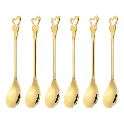 6pcs Coffee Spoons, Heart Tea Spoons Stainless Steel, Gold - Image 1 of 4
