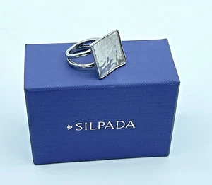 Vintage Silpada Sterling Silver Hammered Square Modernist Ring, Size 7.5 R1688 - Picture 1 of 8
