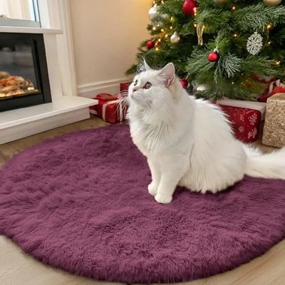  Round Rugs for Bedroom - Machine Washable, 3x3 Feet Circle 3ft Round Burgundy - Image 1 of 4