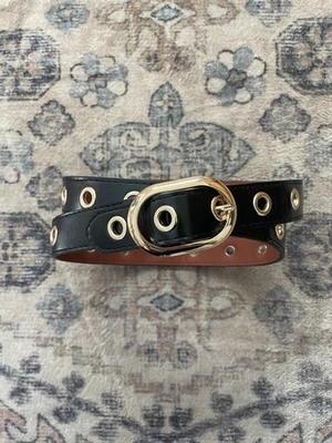 Black Faux Leather Gold Eyelet Buckle Women’s Classic Everyday Belt M/L - Image 1 of 4