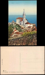 Postcard Piran Pirano Duomo (Dom Kirche) Panorama-Ortsansicht 1912 - Bild 1 von 3
