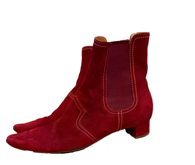 Botines Tod's de gamuza roja con punta puntiaguda - talla 8 - Usados en Excelente Condición Foto 1 de 4