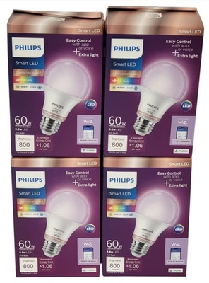(BOX OF 4) Philips Wiz Smart WiFi 60W Multi-Colored A19 LED Dimmable Light Bulb - Image 1 of 4