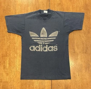 Vintage 80s Adidas T Shirt Small Single Stitch Navy Blue - Picture 1 of 6