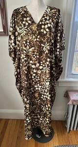 Roaman's Brown Floral Mumu kaftan Maxi Dress 2X coverup tropical beachy - Picture 1 of 10