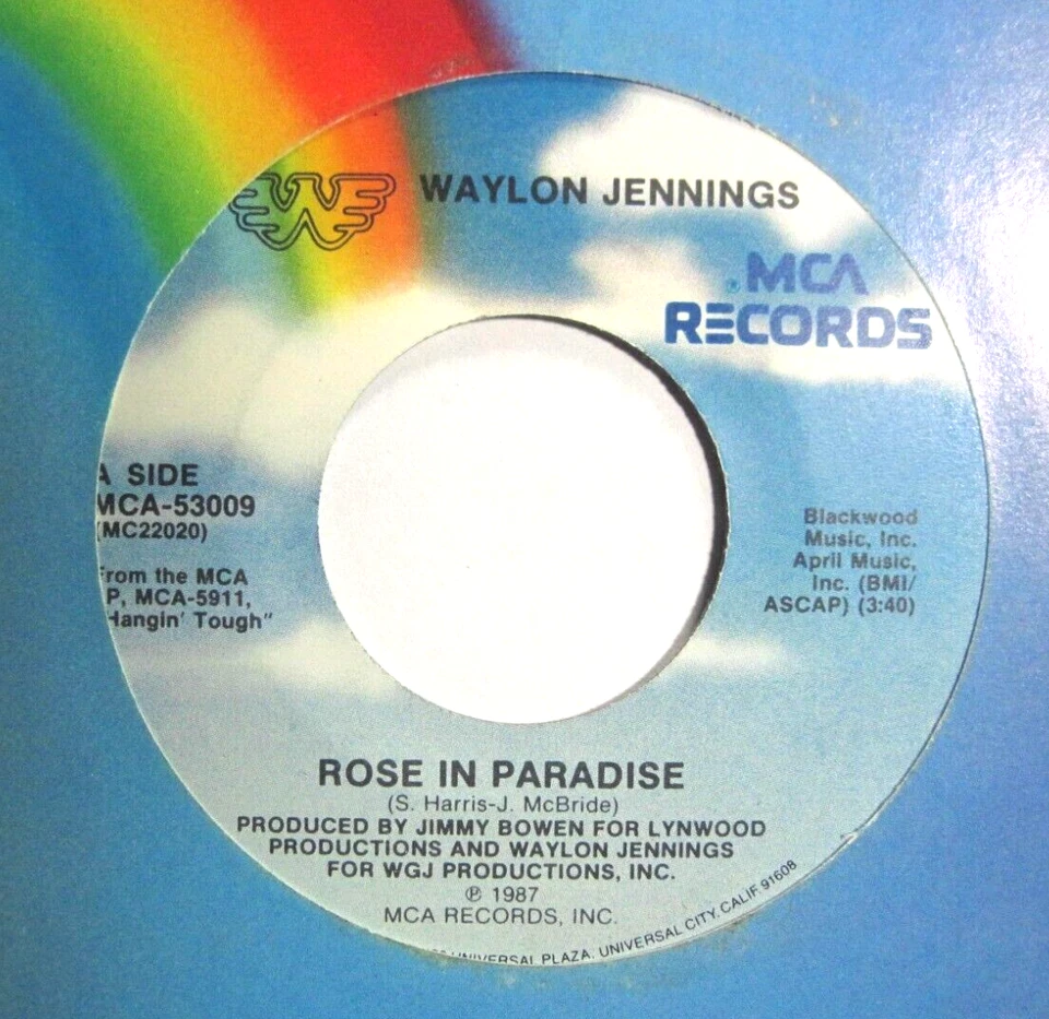 WAYLON JENNINGS * 45 * Rose In Paradise * 1987 * UNPLAYED MINT * Vinyl MCA NOS - Image 1 of 1