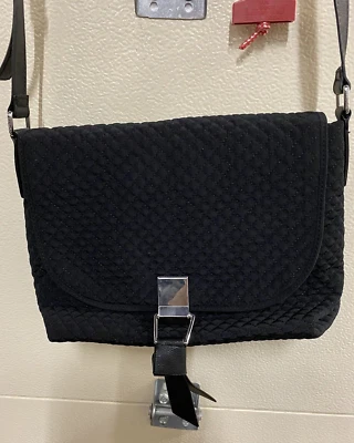 Vera Bradley 黑色绗缝超细纤维时尚动物印花斜挎包马鞍包 — 第 1/4 张图片