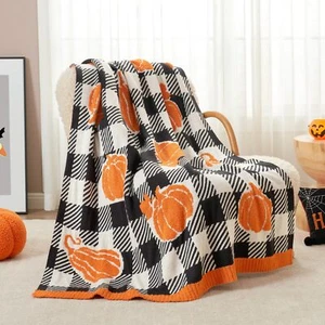 Kuschelsack Kürbis Überwurf Decke 50x60" weich gerippt Jacquard Halloween Herbst - Bild 1 von 7