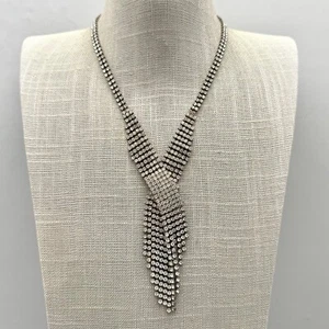 Vintage Necklace Old Hollywood Chic Elegant Rhinestone Fringe Pendant 18 Inch - Picture 1 of 12