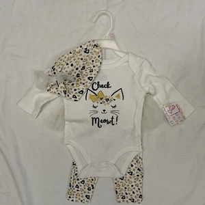Swiggles Check Meowt! Kitty Cat Matching Outfit Top Leggings Hat 0-3 Months NWT - Picture 1 of 7