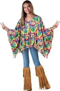 Tie Dye Peace Love Hippie Poncho Cape 60s Child Girls Halloween Costume - Picture 1 of 2