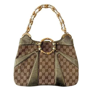 GUCCI GG Canvas Gold Leder Bambus Metall Kette Schultertasche - Bild 1 von 17