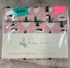 6pcs Pink Christmas King Sheets Set Santa Gifts Bed Sheets Pastel Pinkmas