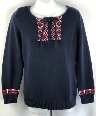 Suéter Vintage M Azul/Rojo Azteca Tejido Borla Campesino Algodón Boho Grunge Y2K Foto 1 de 4