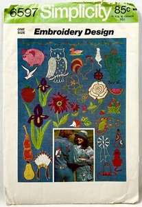 1974 Simplicity Embroidery Transfer Pattern 6597 Floral Animals 30 Designs 13094 - Bild 1 von 2