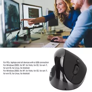 (Black)Left Hand Vertical Mouse Rechargeable Ergonomic Mouse 2.4G Wireless - Picture 1 of 22