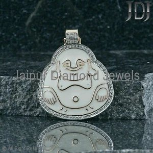 Esmalte Paz Buda Colgante Pavé Diamante Oro Amarillo 14k Joyería Fina Religioso - Imagen 1 de 8