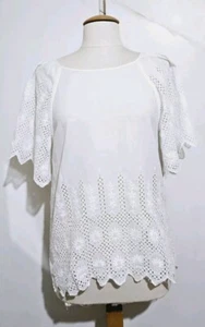 VILA White Summer Festival Flare Broderie Anglaise Oliver Bonas Top Cut Out M - Picture 1 of 14