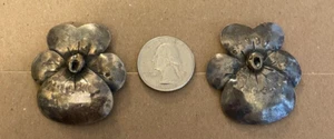 MARY GAGE Pair Sterling Silver Dress Clips Arts & Crafts Chicago Flowers - Picture 1 of 4