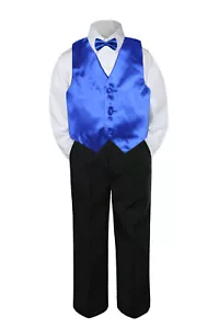 4pc Baby Toddlers Kids Boys Bow Tie Vest Suit Set Formal BLACK Pants size S-8 - Picture 1 of 26