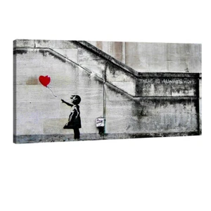 Large Canvas Print Painting Pic Wall Art Home Decor Girl with Red Balloon Banksy - Picture 1 of 7