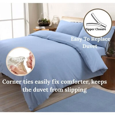 4pc Sheet/Duvet/Fitted/Flat Soft Egyptian Cotton Sky Blue Solid US Queen 800TC - Image 1 of 4