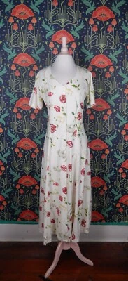 Maxi Vestido Largo Grunge Floral Tejido Blanco Bizzit Años 90 De Colección Nuevo M Foto 1 de 4