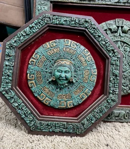 ZAREBSKI WALL PLAQUE NOBELS FACE GREEN STONE MALACHITE MAYAN INSPIRED 60 -70S - Picture 1 of 3