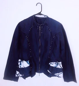 GREAT CONDITION ANIMALE Blue Ruffled European Jean Linen Blend Jacket Size 12 - Picture 1 of 6