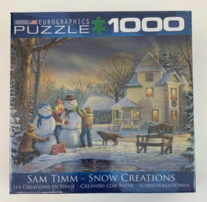 SNOW CREATIONS BY SAM TIMM EUROGRAPHICS 1000 Pc PUZZLE Snowmen Winter Scene - Picture 1 of 3