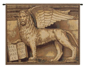 Löwe und Bücher Webteppich von Alberto Passini - Italienische Wandbehang Kunst Neu - Bild 1 von 10