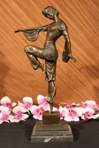 Bronze Marble Base Statue Dancer Vintage Theatre Signed Chiparus Drama Opera Art - Picture 1 of 12