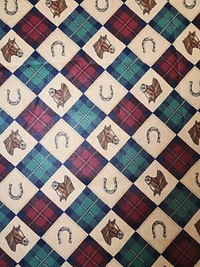 Vintage Winner's Circle Cranston V.I.P. Fabric Horse Argyle Horseshoe 🐎 .5YD - Picture 1 of 6