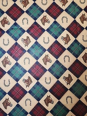 Vintage Winner's Circle Cranston V.I.P. Fabric Horse Argyle Horseshoe 🐎 .5YD - Image 1 of 4