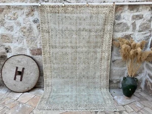 Hand-Knotted Oushak Large Carpet 5x9 Pale Blue Floral Rug Muted Area Anatolian - Picture 1 of 10