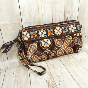 Vera Bradley Canyon Pattern Brown Floral Zippered Wristlet Clutch Wallet