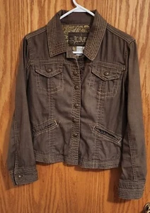 Live A Little Brown Denim Short Jacket Size Medium With Snaps - Picture 1 of 11