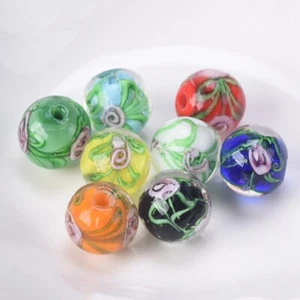 10PCS Round 12mm Handmade Flower Pattern Lampwork Glass Loose Beads DIY Jewelry - Picture 1 of 12