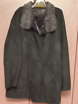 PRE-OWNED ALADO SCALA COLLECTION BLACK SHEARLING  FUR  MEN'S TRENCH COAT SIZE L - Image 1 of 4