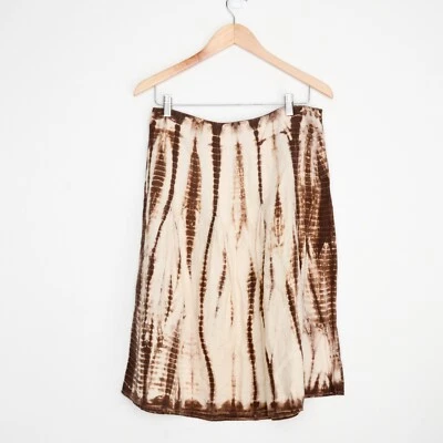 Michael Kors Brown Tie Dye 100% Linen A Line Skirt Size 8 - Image 1 of 4