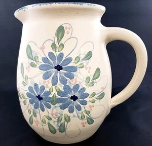 East Texas Pottery Cottage Country Farm Pitcher Vase Hand Painted Stoneware 8" - Picture 1 of 9