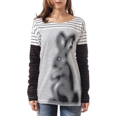 M NEW $1020 PRADA RUNWAY Woman's White Graphic RABBIT Print Long Sleeve T-SHIRT - Image 1 of 4
