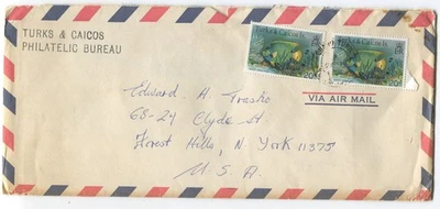 Capa correio aéreo Turks & Caicos c1978 – par Queen Angelfish 20¢ – Philatelic Bureau - Imagem 1 de 2