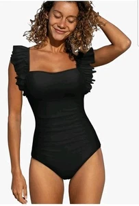 SPORLIKE Women One Piece Swimsuit Ruffle Adjustable Straps Bathing Suit SZ L - Picture 1 of 7